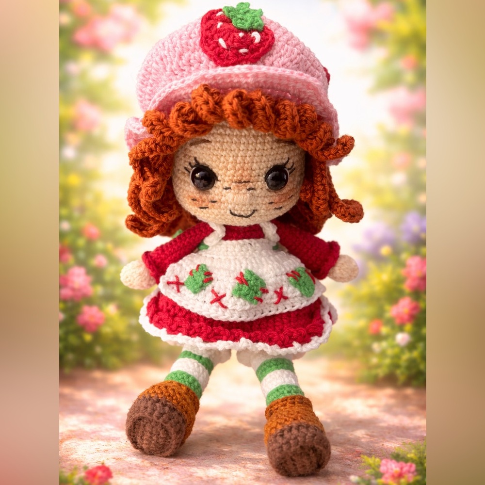 Handmade Crochet Doll with Red Dress